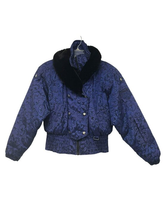 NILS Jackets & Blazers - Vintage Nils Down Fill Ski Jacket Winter Coat Fur Trim Blue Jacquard Print Retro